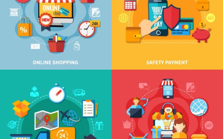 4 cards for online shopping, safety payment, fast delivery and e-commerce