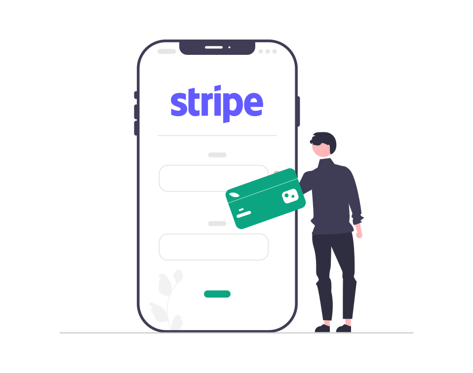 Stripe payment with user next to phone and card